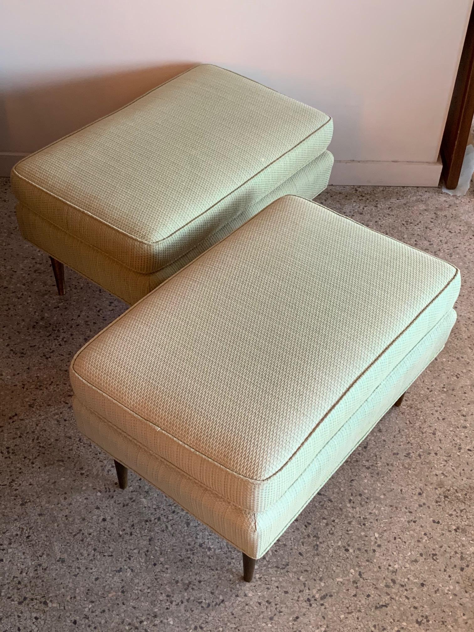 Pair of Dunbar Style Ottomans with Brass Legs In Good Condition For Sale In St.Petersburg, FL