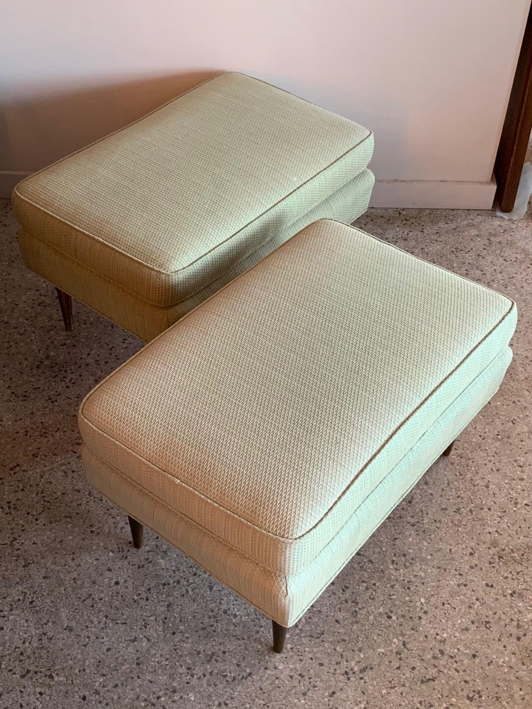 Pair of Dunbar Style Ottomans with Brass Legs For Sale at 1stDibs
