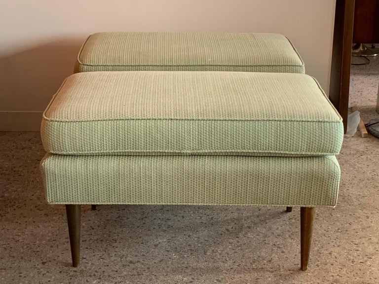 Pair of Dunbar Style Ottomans with Brass Legs For Sale at 1stDibs