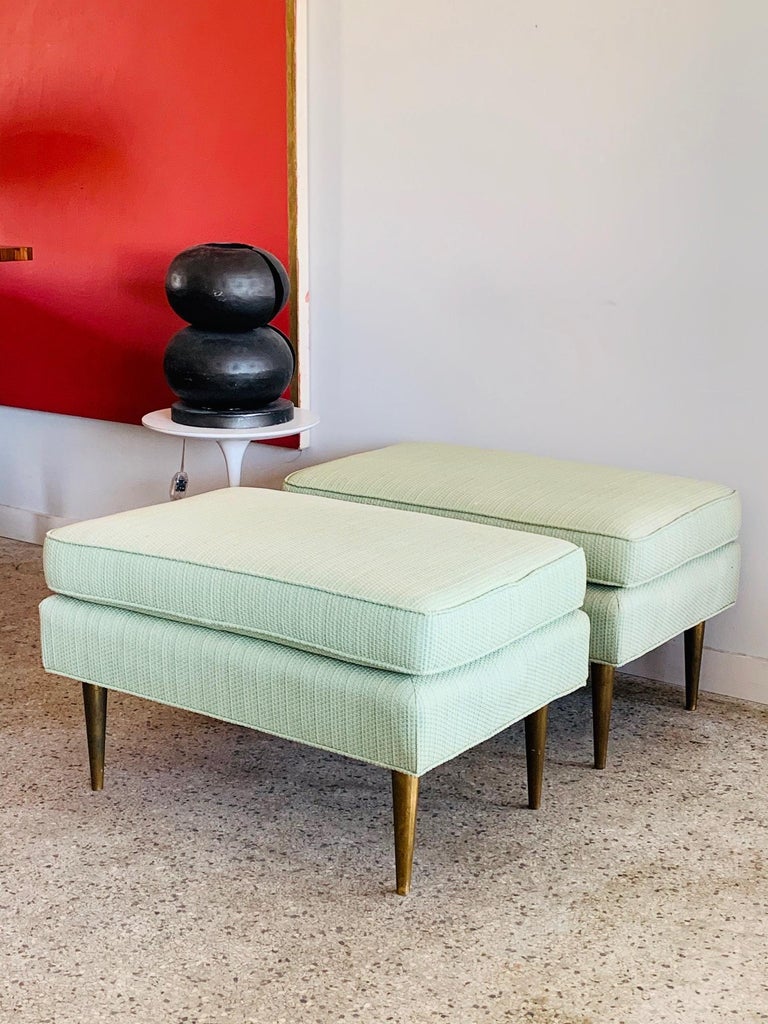 Pair of Dunbar Style Ottomans with Brass Legs For Sale at 1stDibs