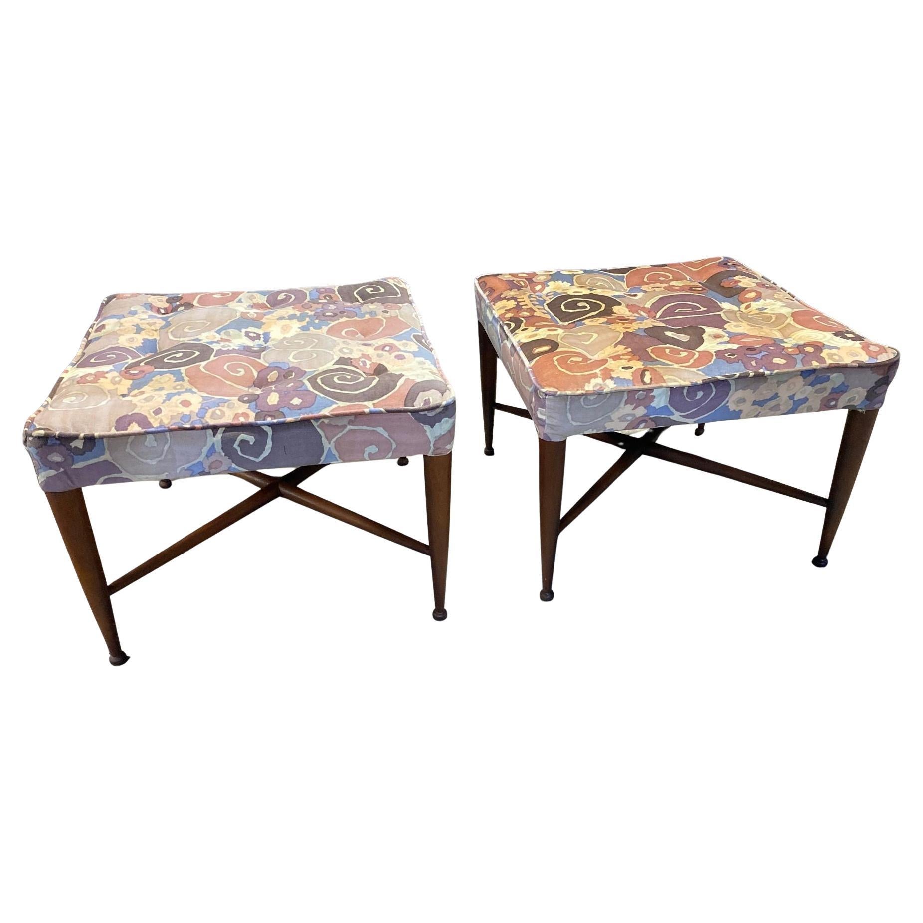 A Pair of Dunbar Thebes Stools In Jack Lenor Larsen Samarkand Velvet