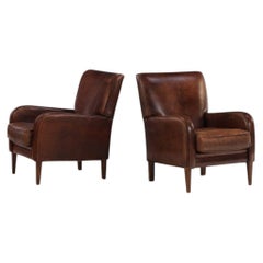A Pair of Dutch Art Deco Style Leather Club Chairs, C. 1960.