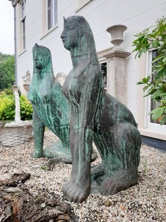 Pair of Dutch Bronze Modernist Sphinxes, 1970s