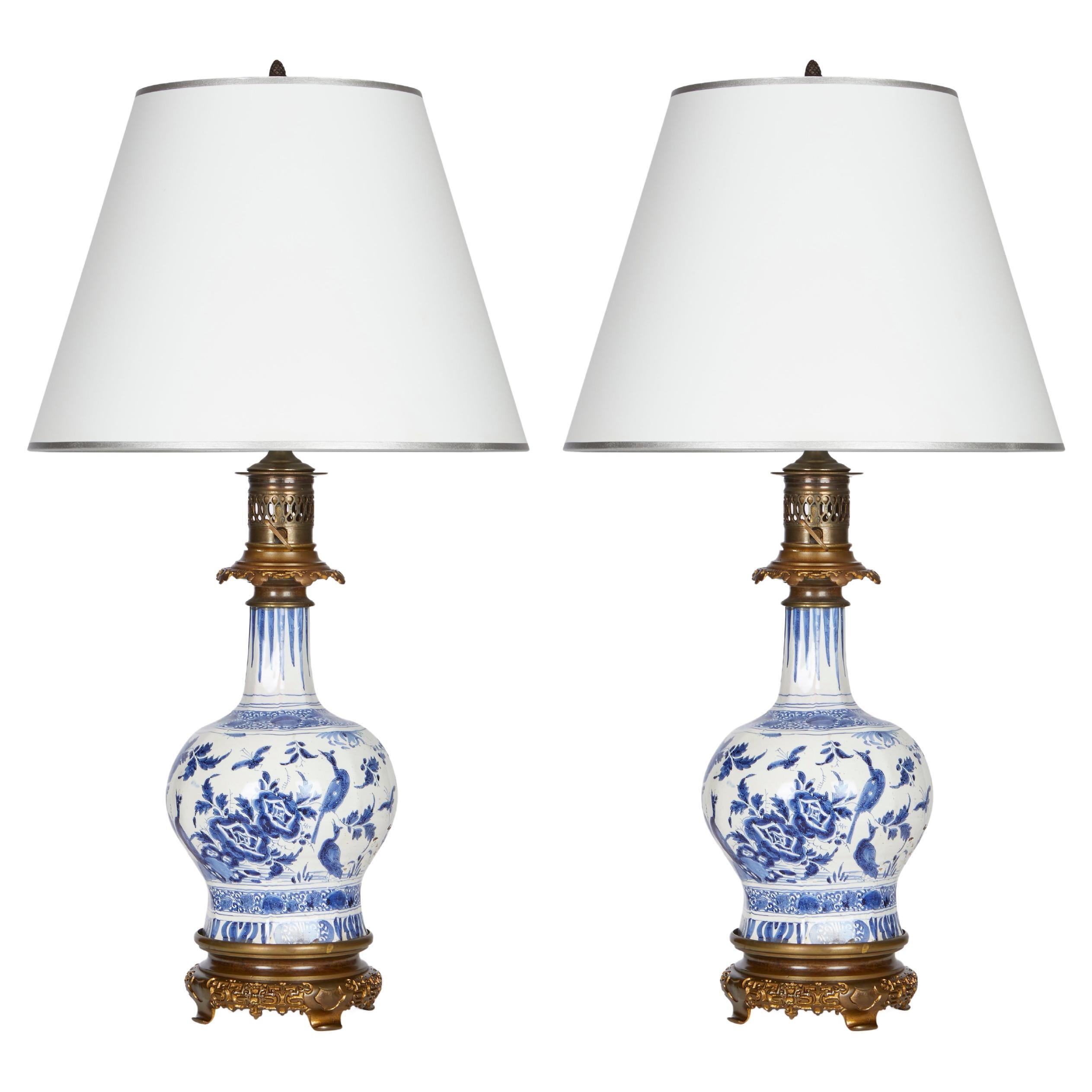Pair of Dutch White and Blue Delft Table Lamp