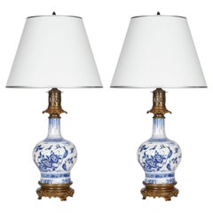 Pair of Dutch White and Blue Delft Table Lamp
