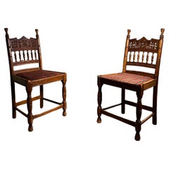A Pair of Early 1800s Farmhouse Pine Chair, Hand-crafted Folk Art, Norway