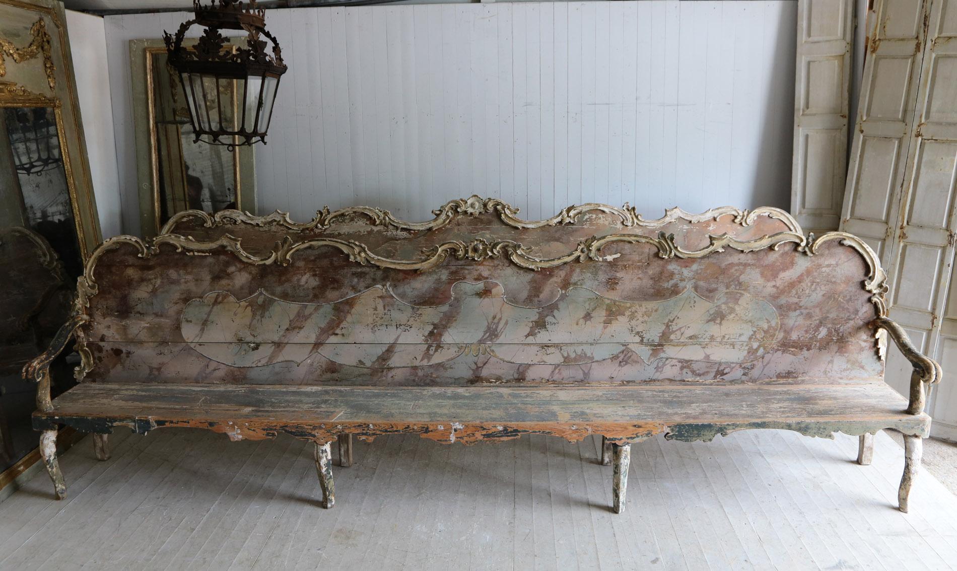  Monumental Grand Pair of 17thC Early 18th Century Italian Baroque Benches In Distressed Condition For Sale In Poling, West Sussex