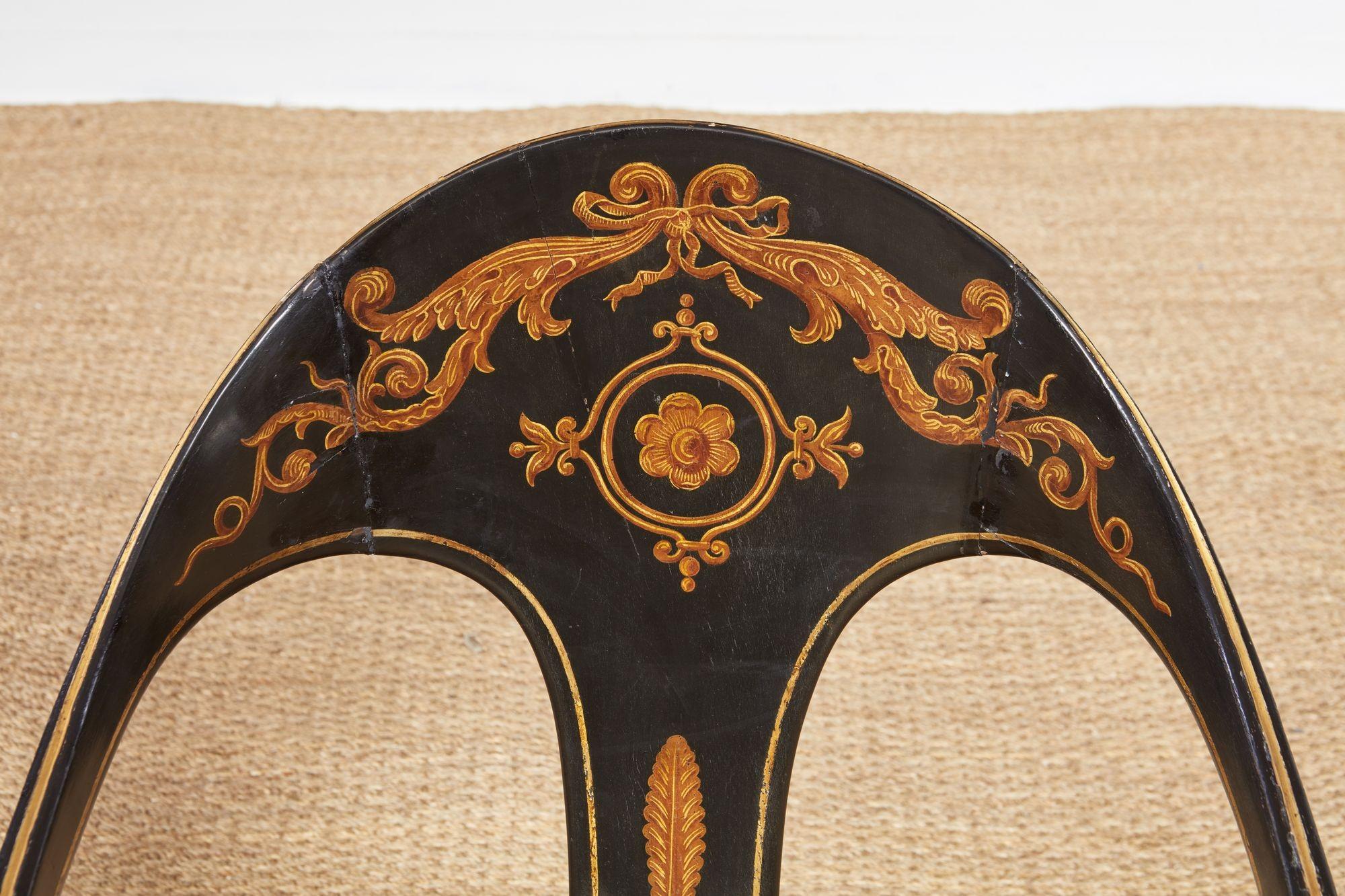 Hand-Painted A Pair of Early 19th c. Painted Regency Spoonback Chairs For Sale