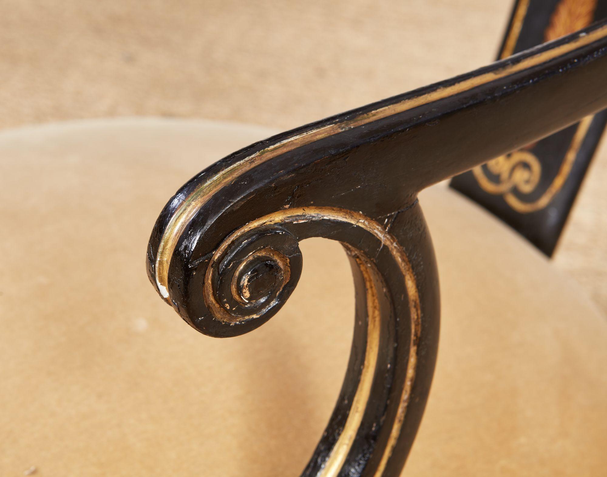 Wood A Pair of Early 19th c. Painted Regency Spoonback Chairs For Sale
