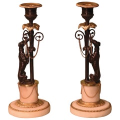 Pair of Early 19th Century Bronze and Ormolu Greyhound Candlesticks