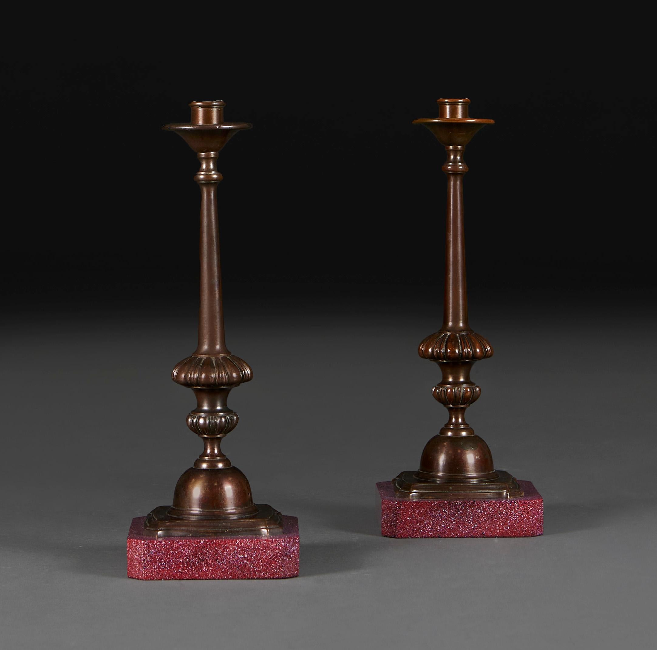 A Pair of Early 19th Century Bronze Candlesticks  In Good Condition For Sale In London, GB