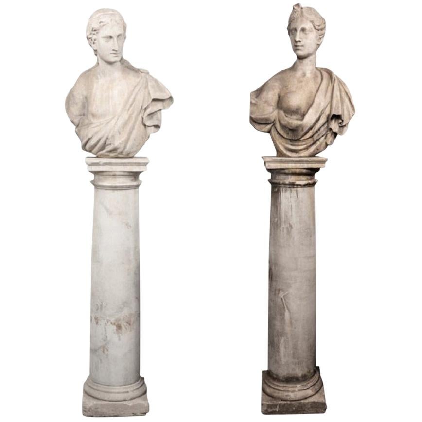 Pair of Early 19th Century Female Busts on Columnar Plinths For Sale