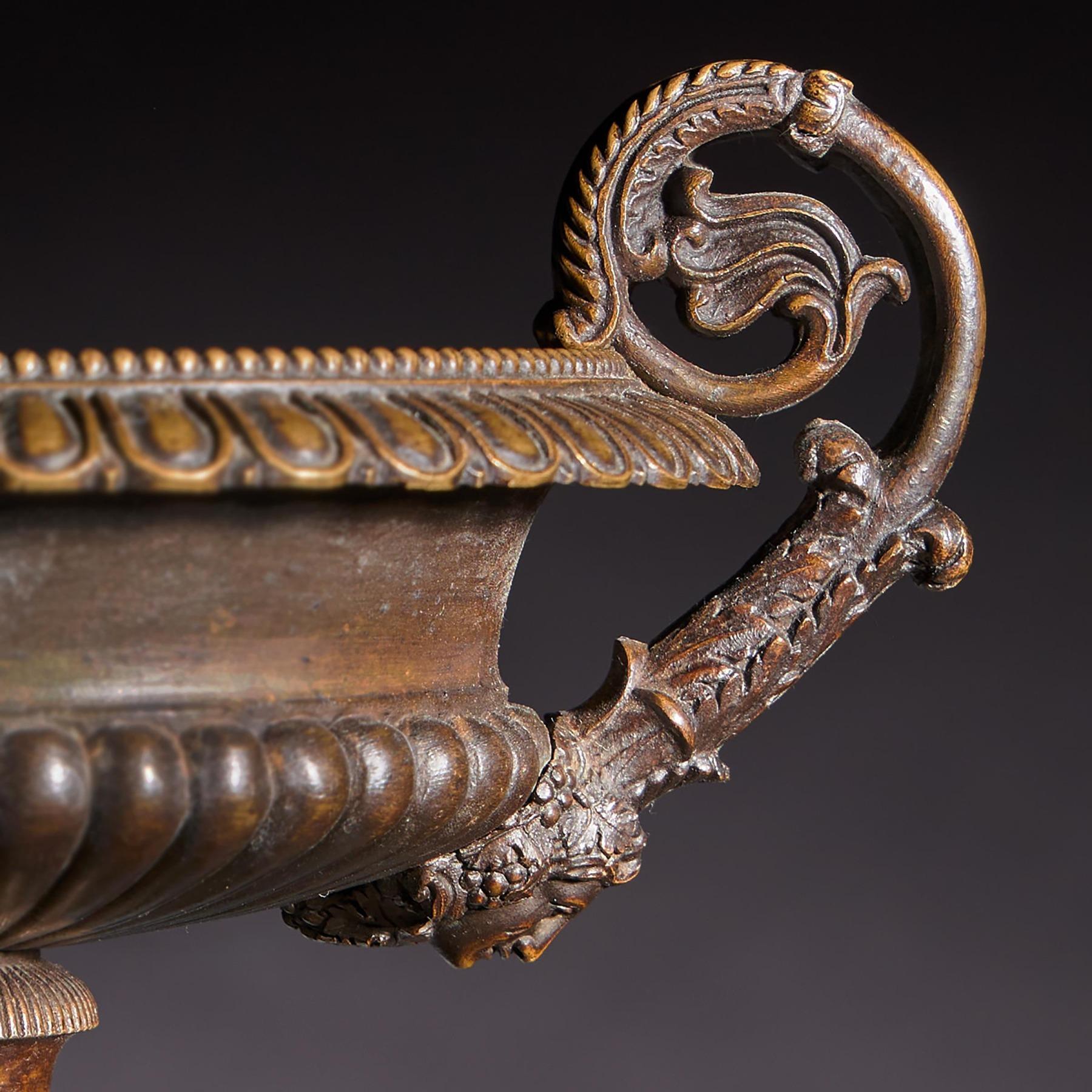 A Pair of Early 19th Century French Bronze and Marble Tazzas For Sale 6
