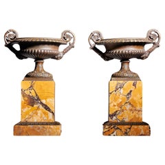 A Pair of Early 19th Century French Bronze and Marble Tazzas