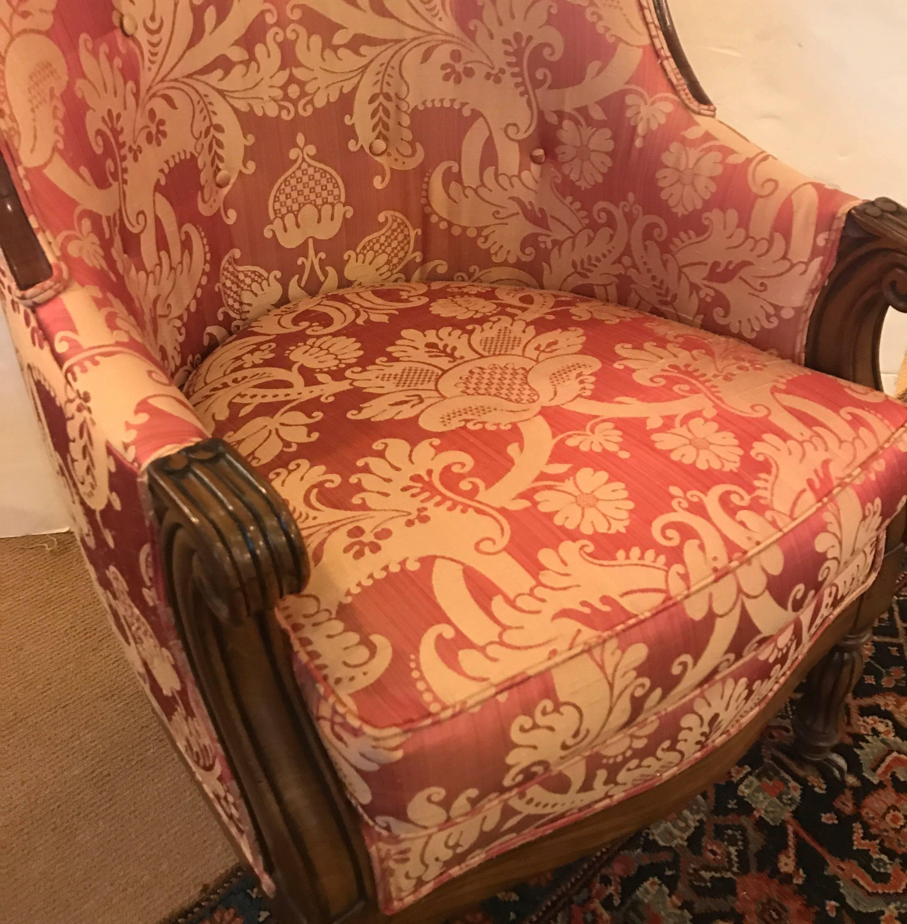 Damask Pair of Early 19th Century French Upholstered Chairs