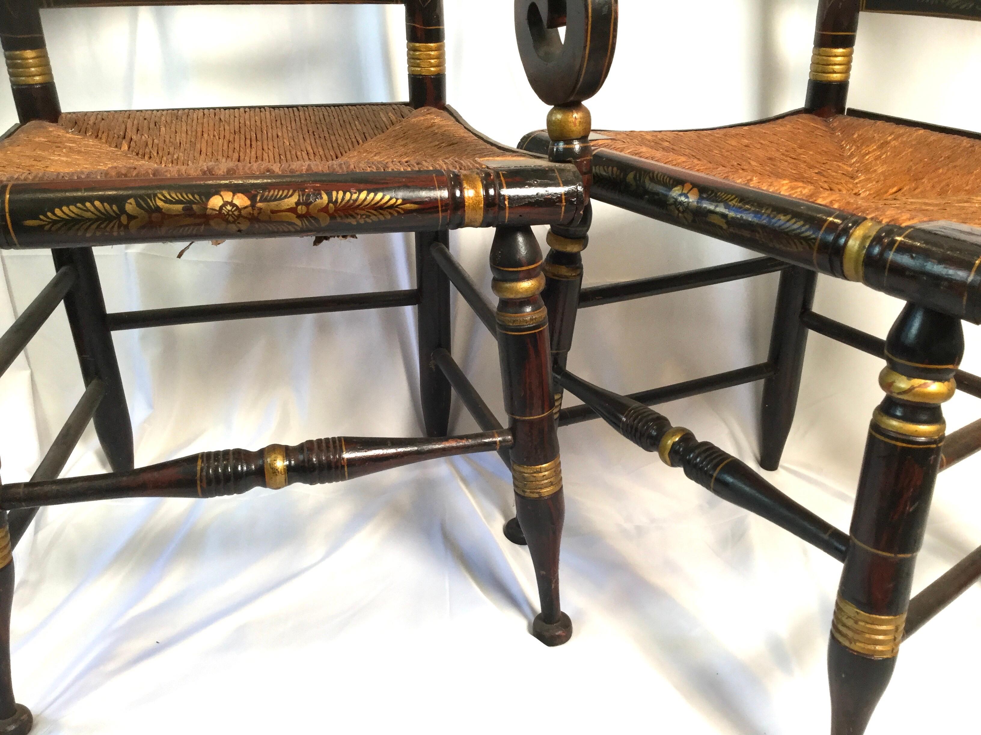Hand-Painted Pair of Early 19th Century Hitchcock Chairs