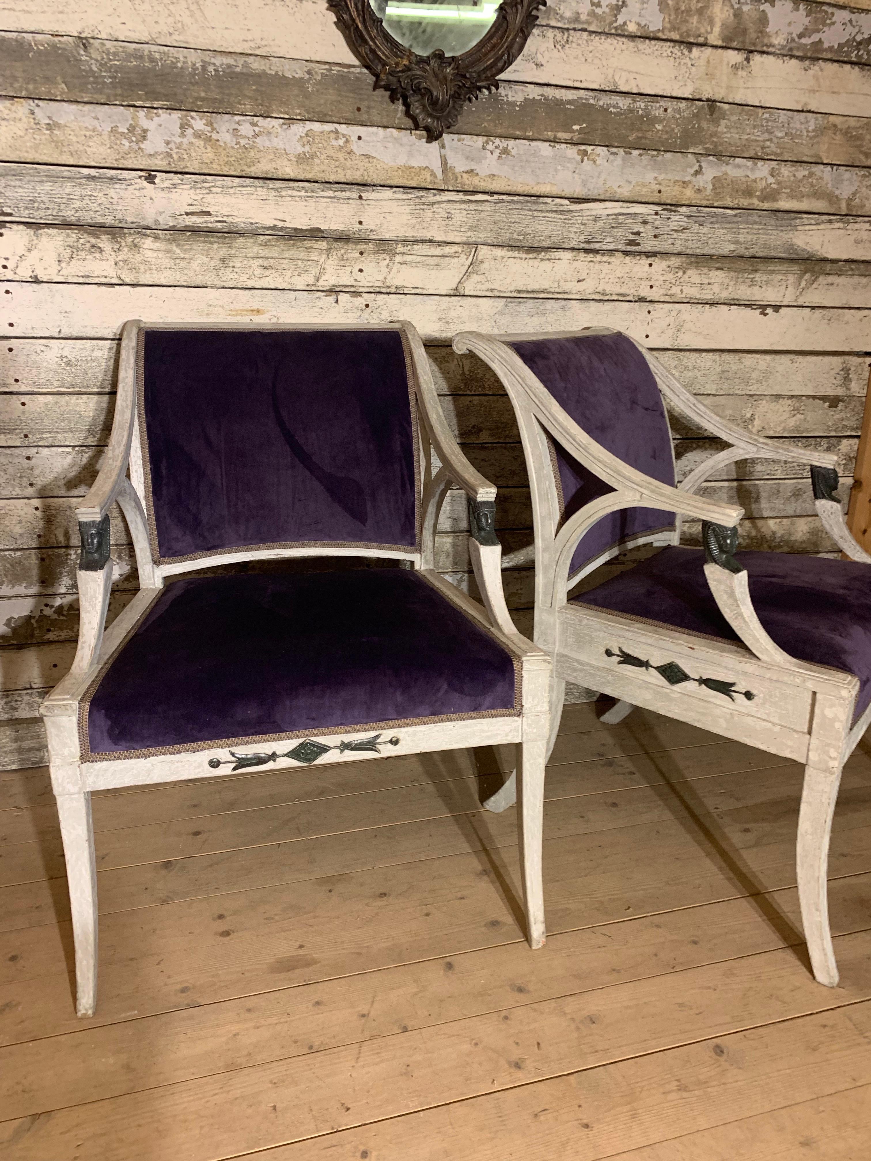 Hand-Crafted A pair of early 19th Century Late Gustavian Armchairs For Sale