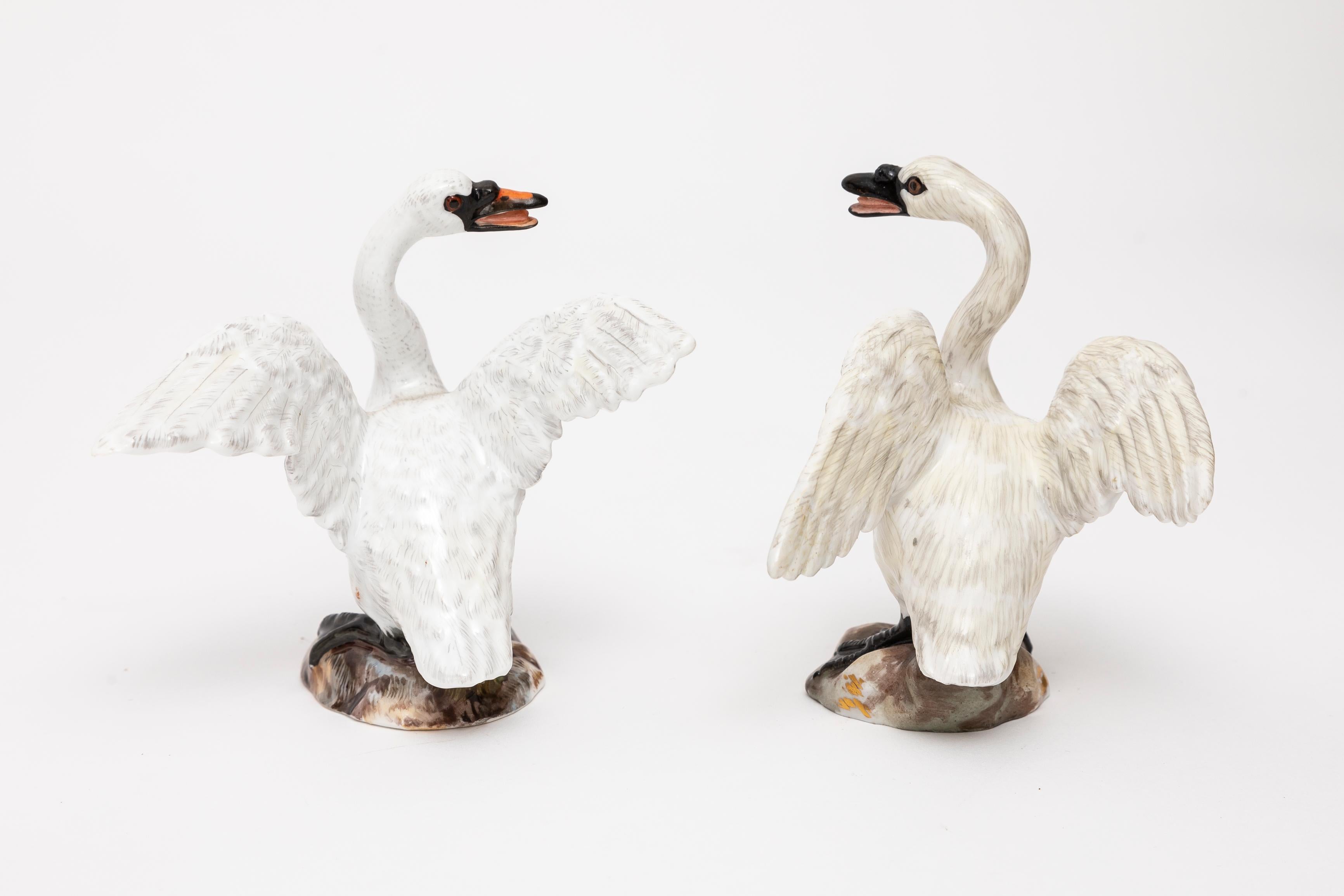 Mid-19th Century A Pair of Early 19th Century Meissen Porcelain Figures of Swans For Sale