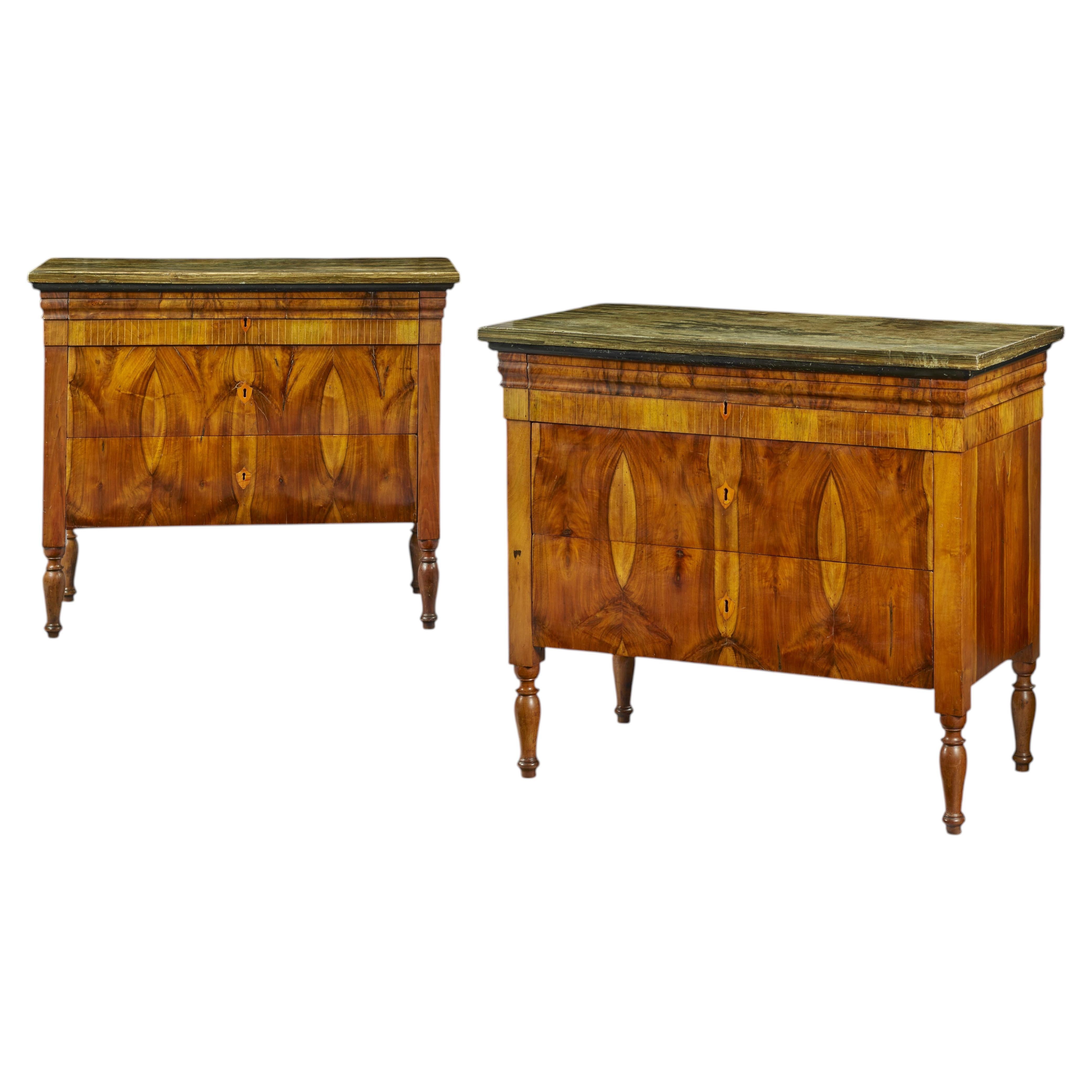 A Pair of Early 19th Century Neoclassical Italian Walnut Commodes For Sale
