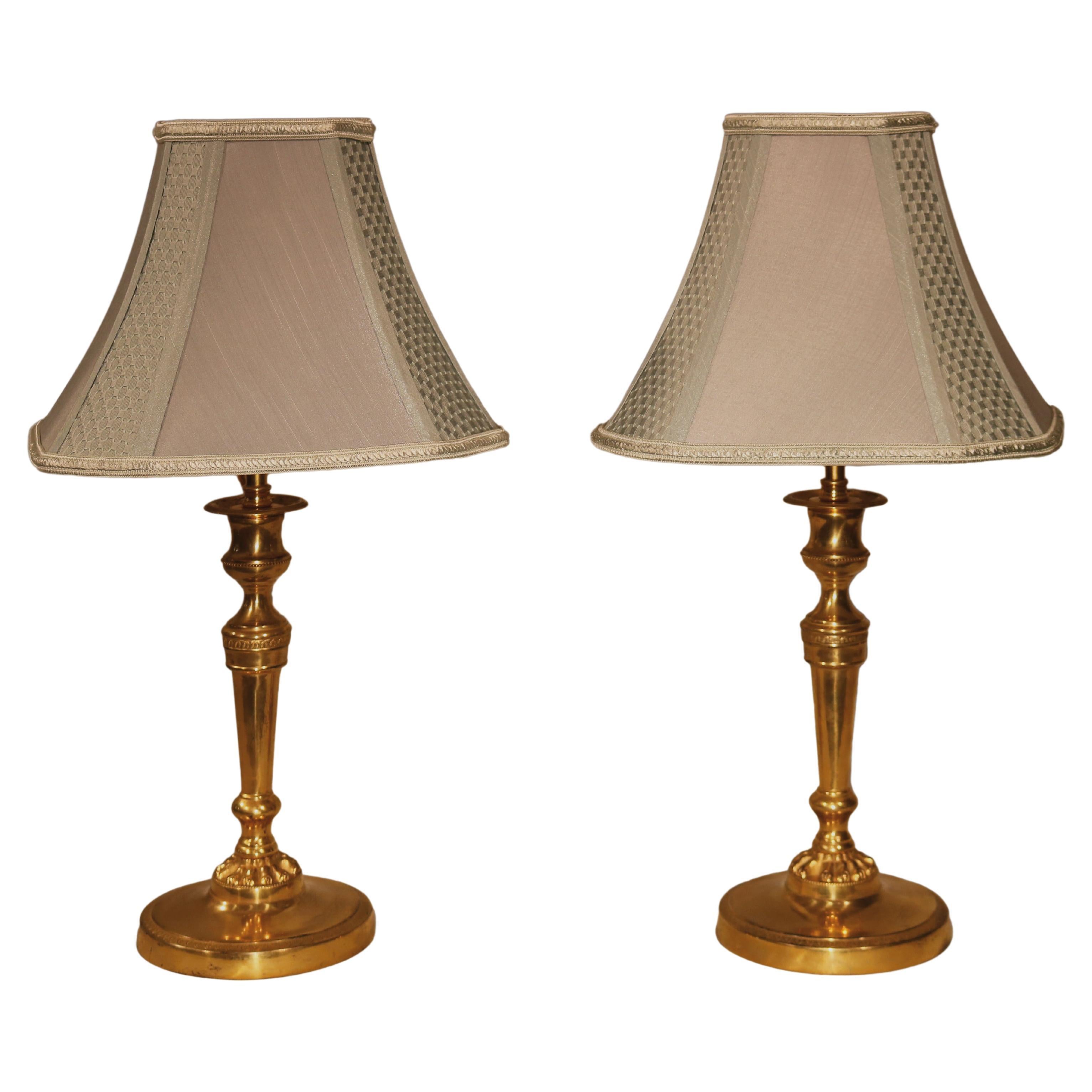 Pair of Early 19th Century Ormolu Candlestick Lamps
