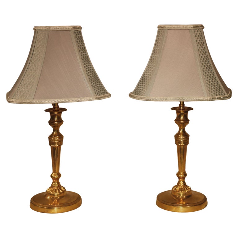 Pair of Early 19th Century Ormolu Candlestick Lamps For Sale