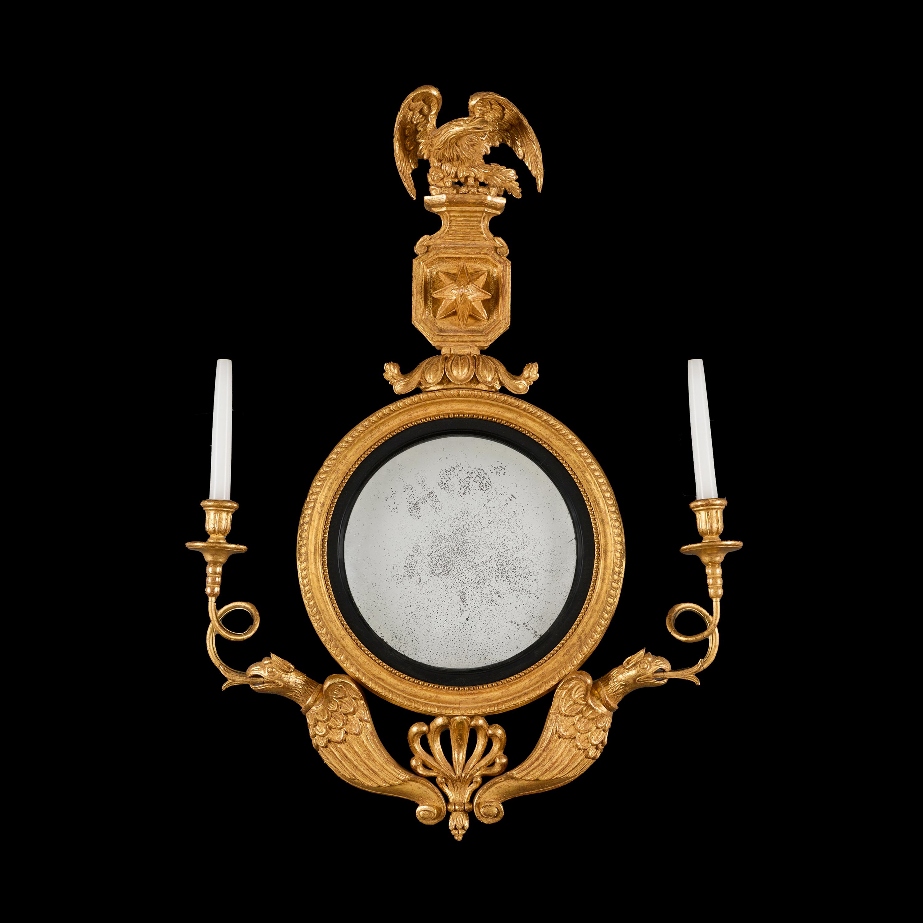 Coppia di specchi Girandole convessi Regency del primo Ottocento In condizioni buone in vendita a London, GB