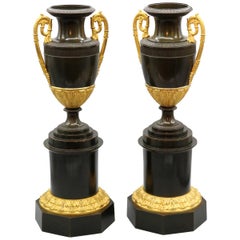 Pair of Early 19th Century Regency Period Classic Vases in Bronze and Ormolu
