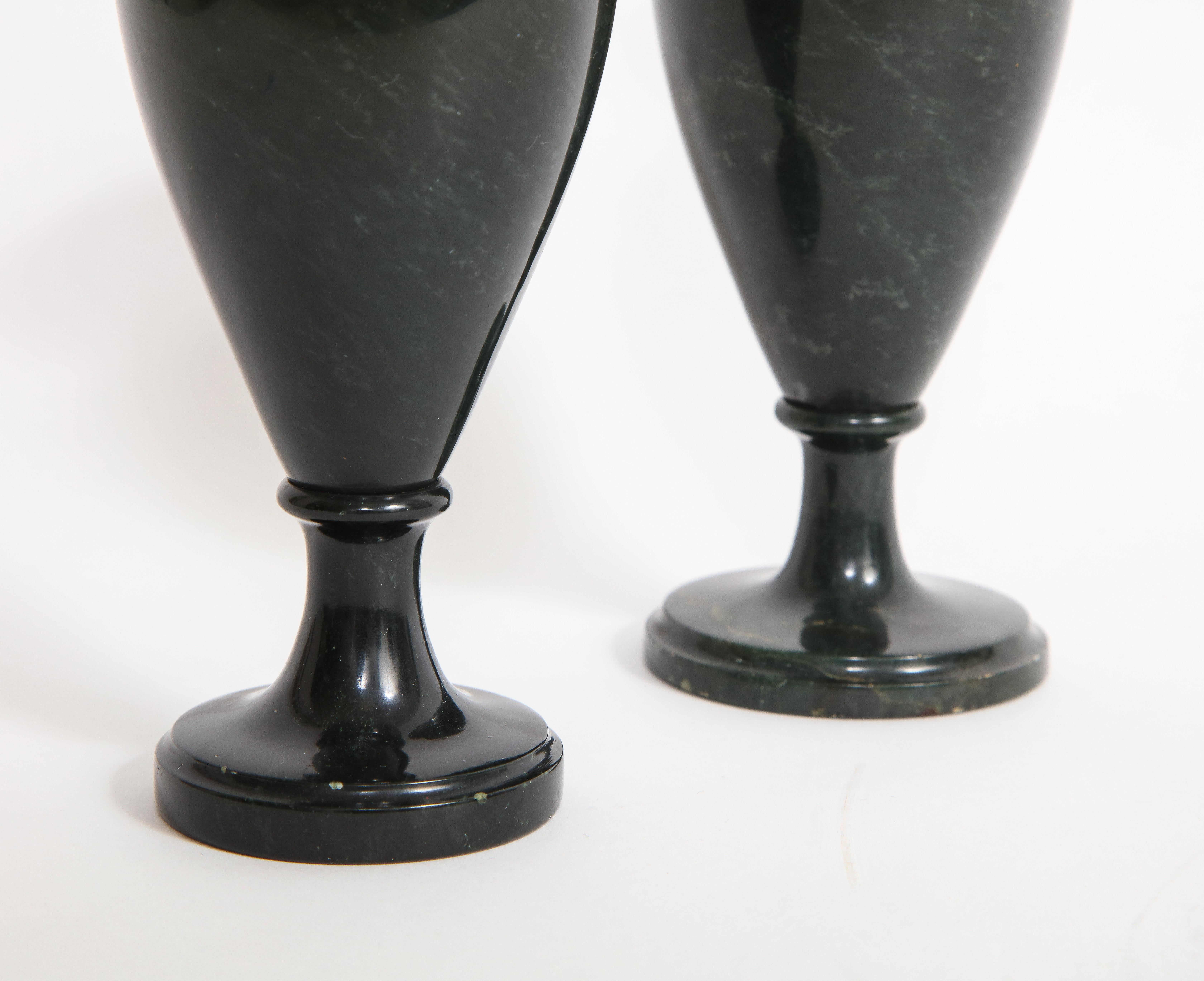 Pair of Early 19th Century Russian Hand-Carved Spinach Green Jade Vases For Sale 7