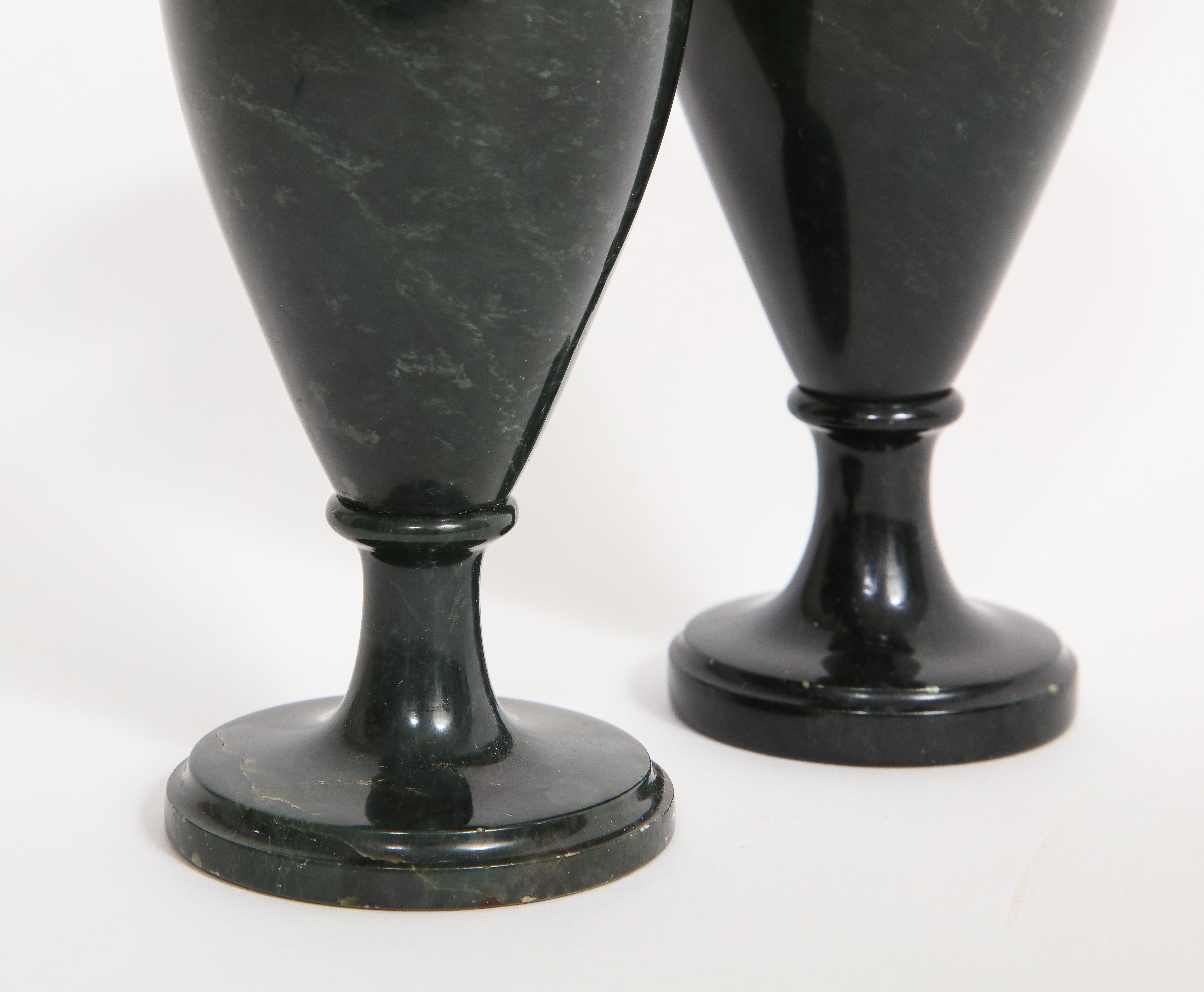 Pair of Early 19th Century Russian Hand-Carved Spinach Green Jade Vases For Sale 8