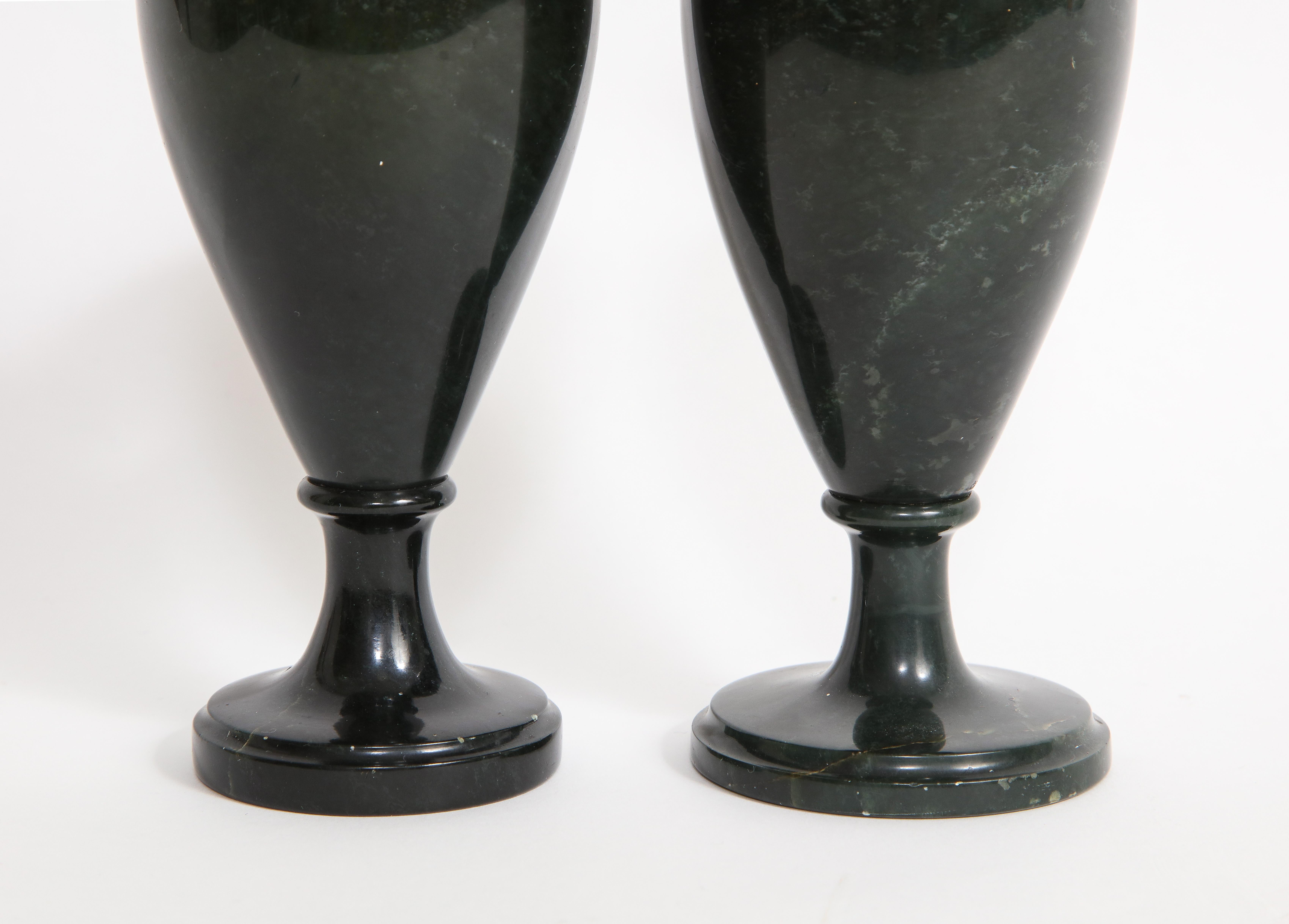 Pair of Early 19th Century Russian Hand-Carved Spinach Green Jade Vases For Sale 9