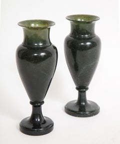 Pair of Early 19th Century Russian Hand-Carved Spinach Green Jade Vases