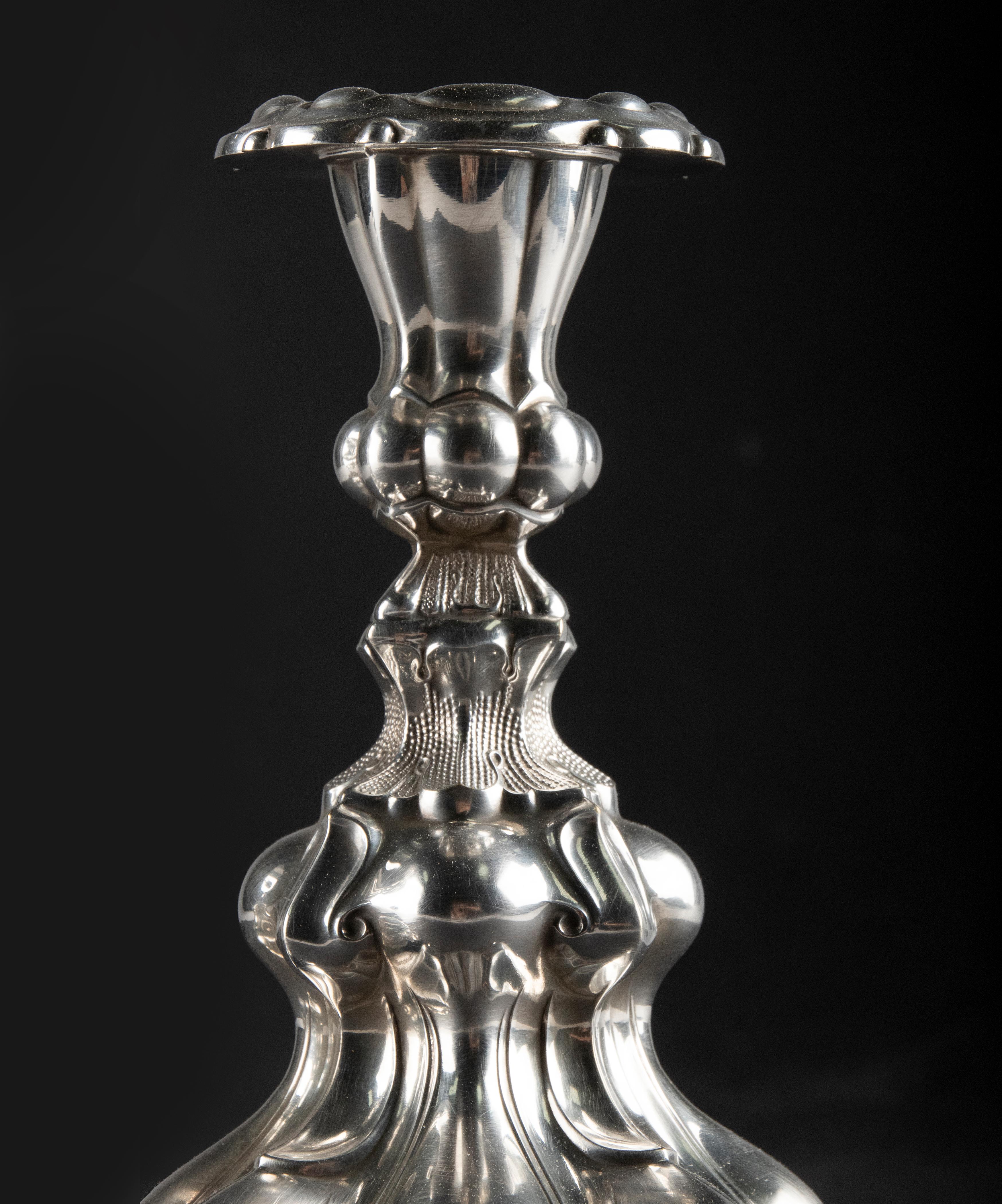A Pair of Early 20th Century Silver Candlesticks marked Denmark For Sale 5