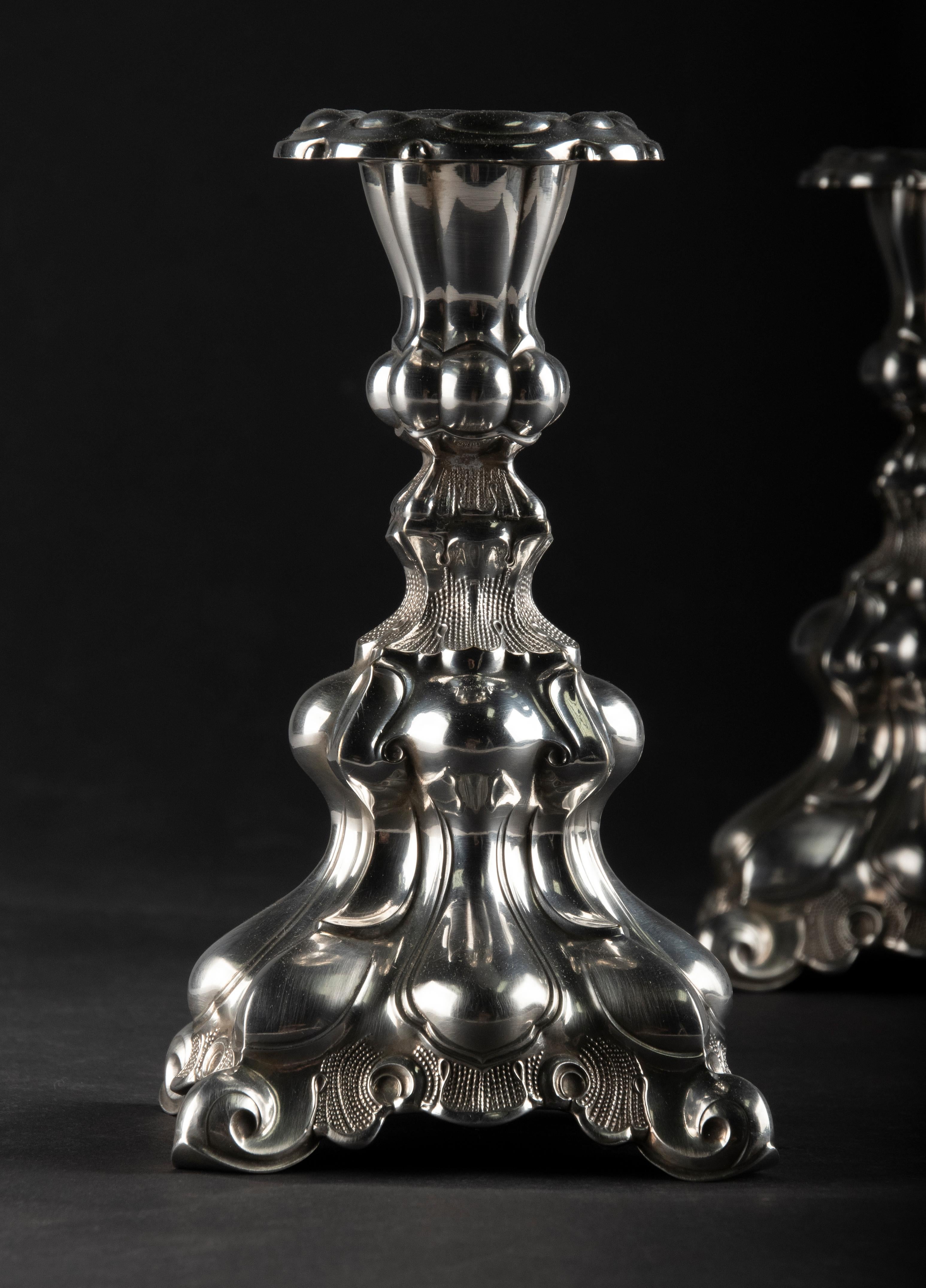 A Pair of Early 20th Century Silver Candlesticks marked Denmark For Sale 11
