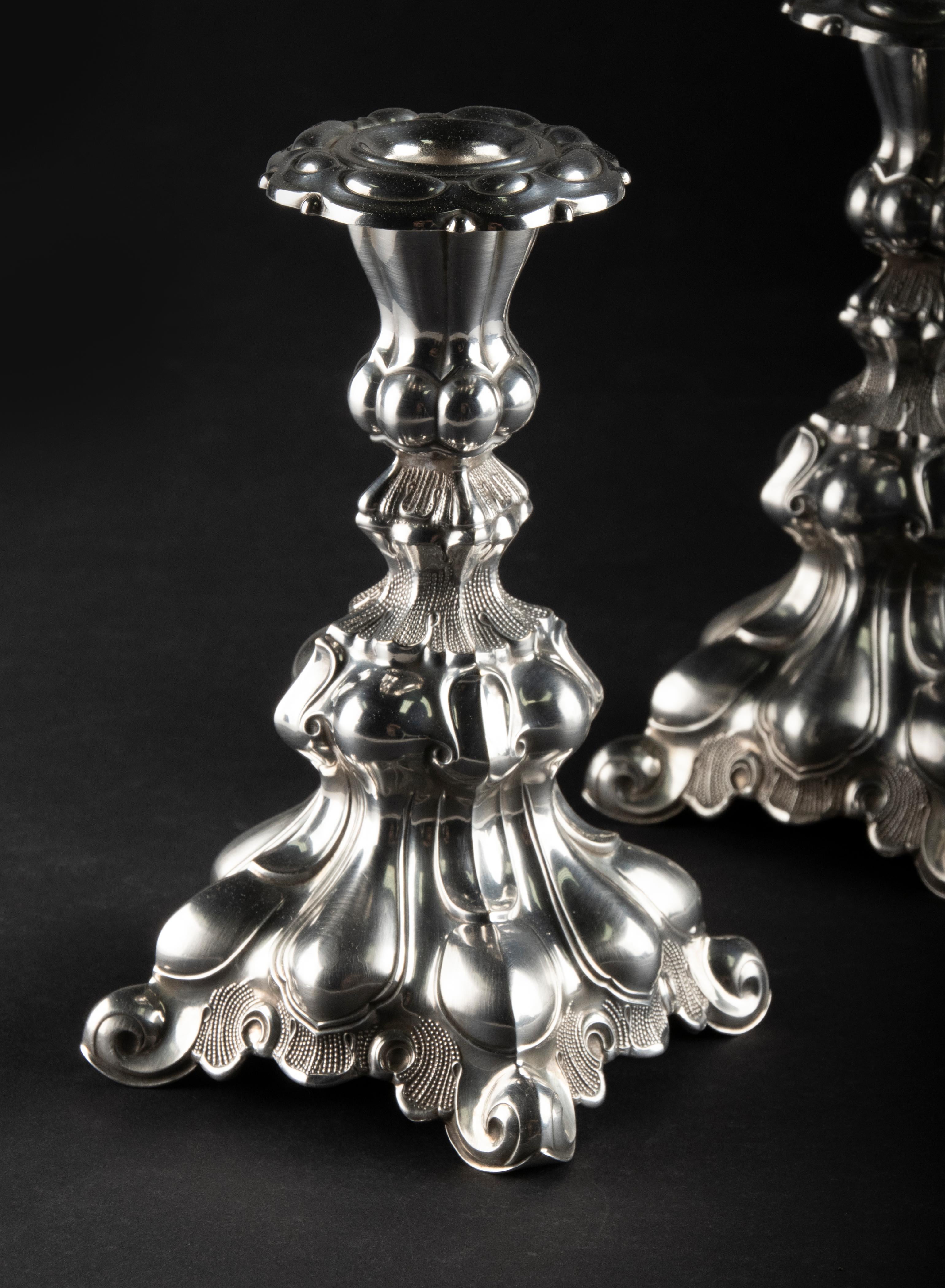 A Pair of Early 20th Century Silver Candlesticks marked Denmark For Sale 12