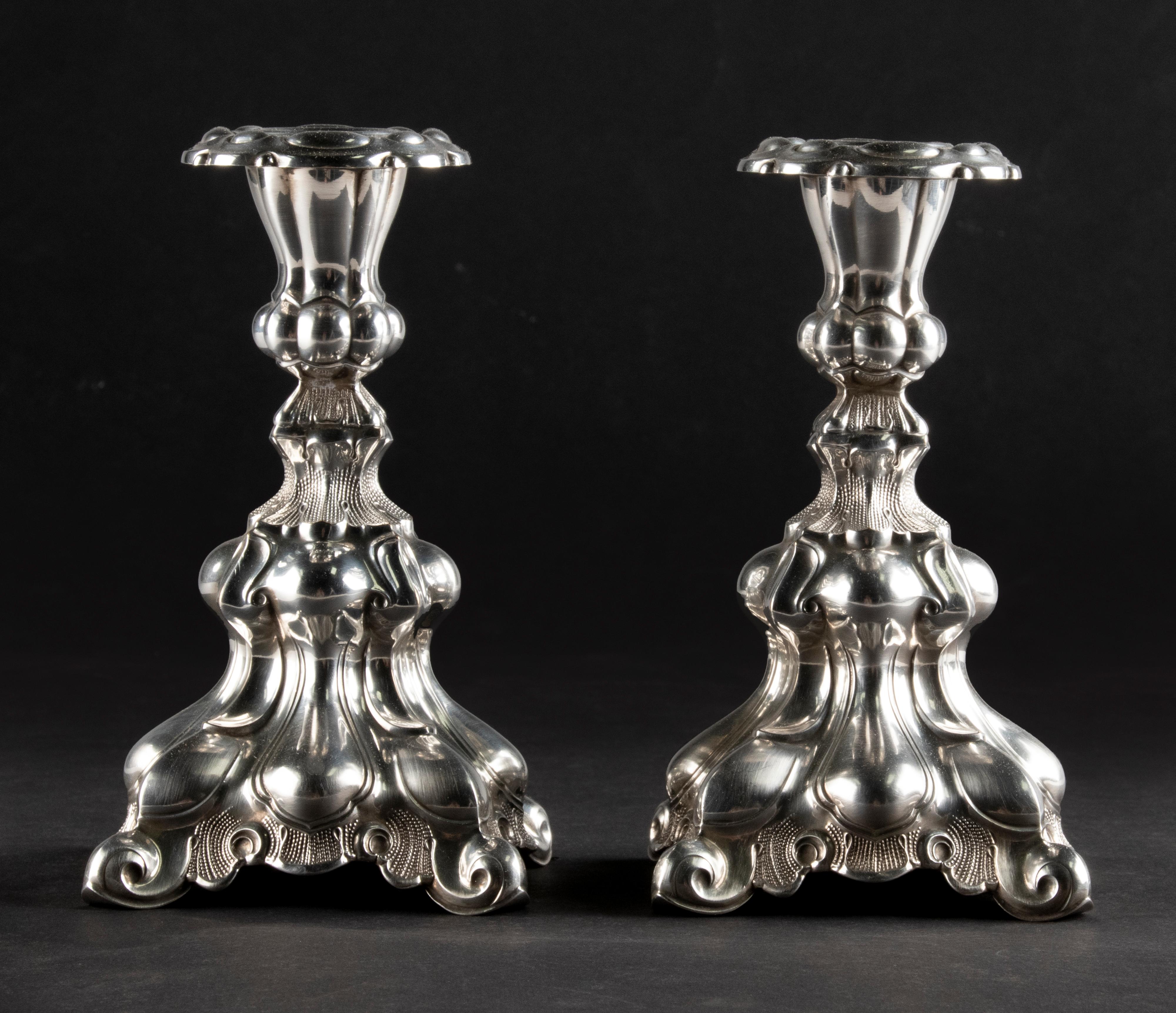 Rococo Revival A Pair of Early 20th Century Silver Candlesticks marked Denmark For Sale