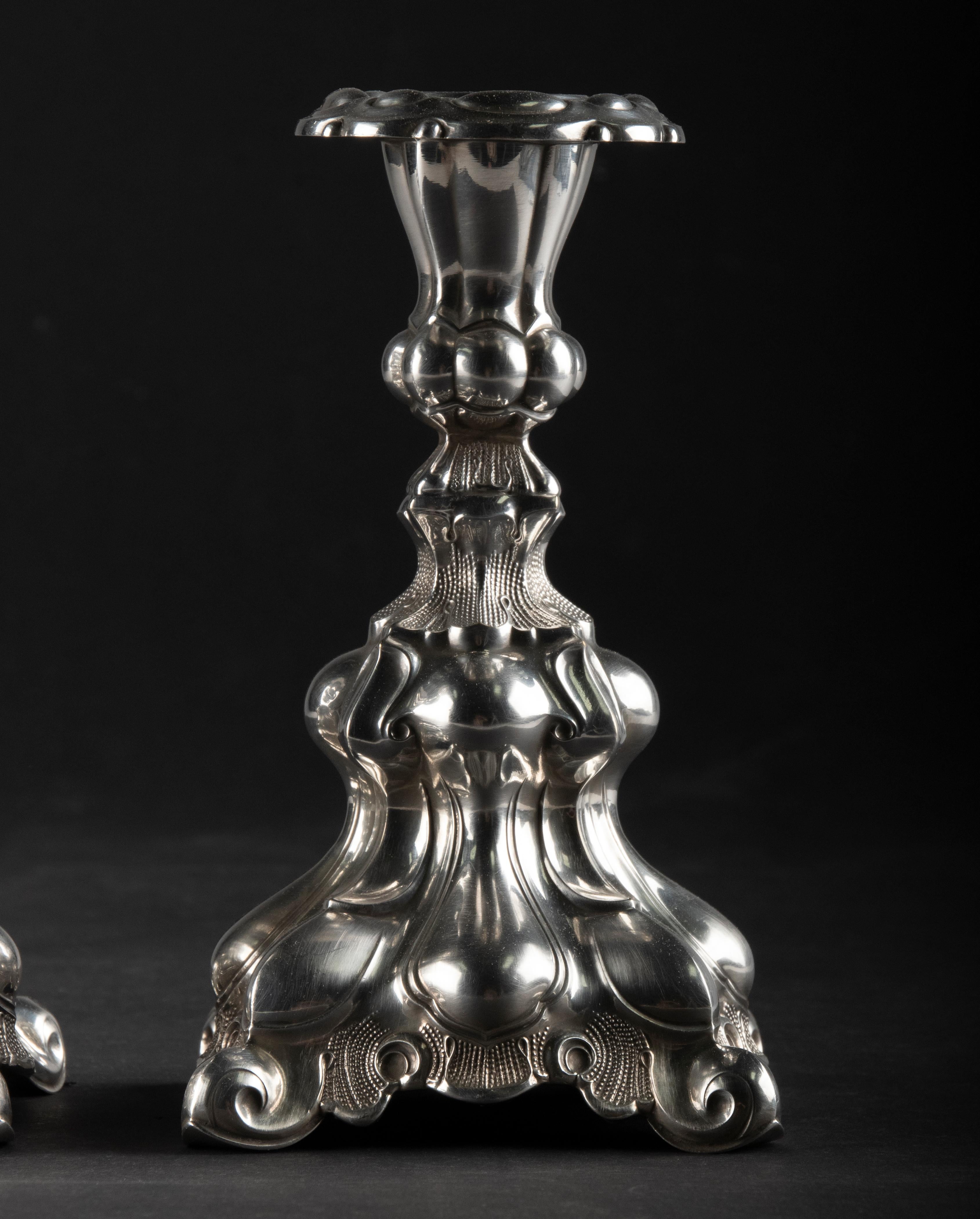 A Pair of Early 20th Century Silver Candlesticks marked Denmark For Sale 1