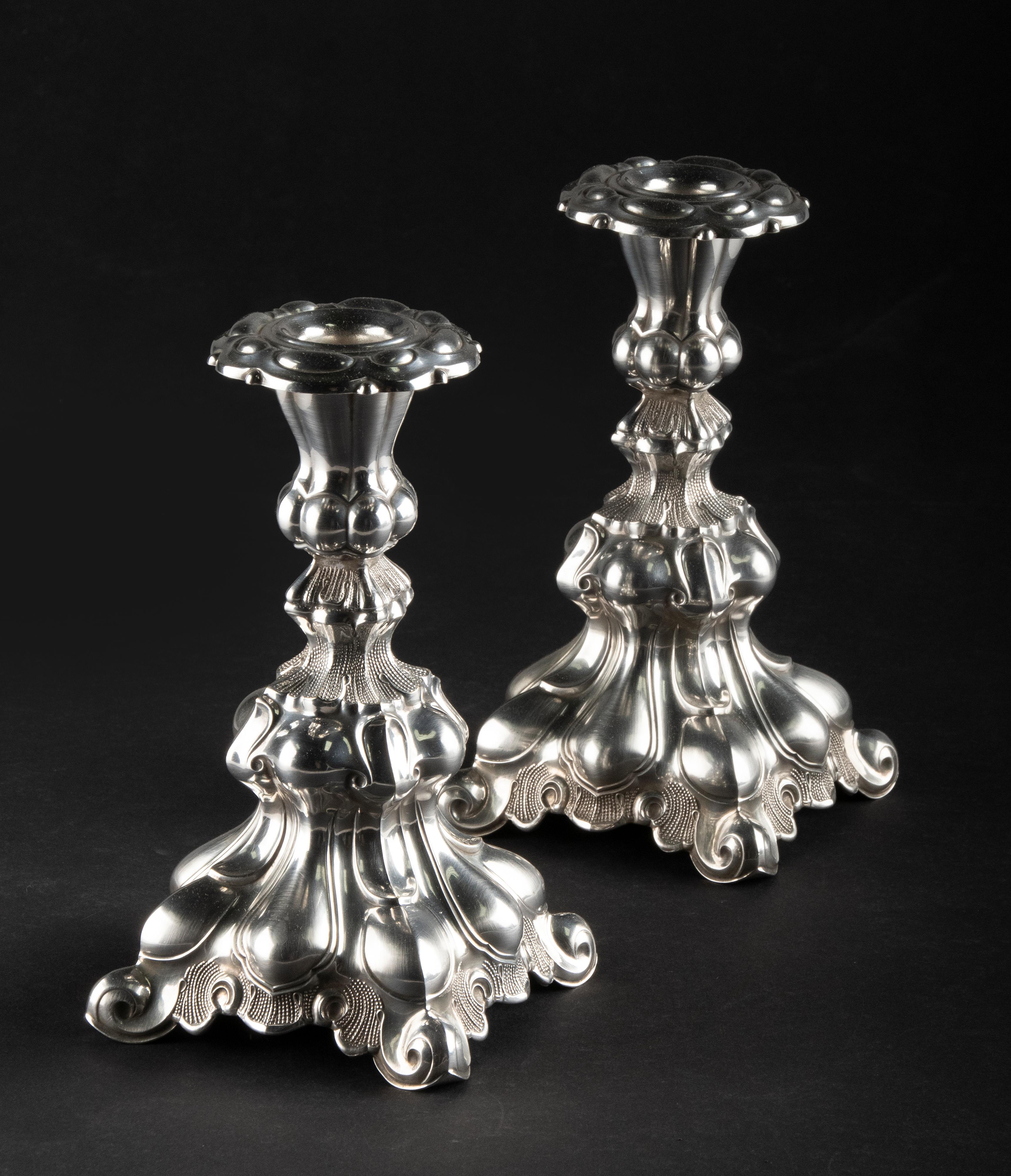 A Pair of Early 20th Century Silver Candlesticks marked Denmark For Sale 3