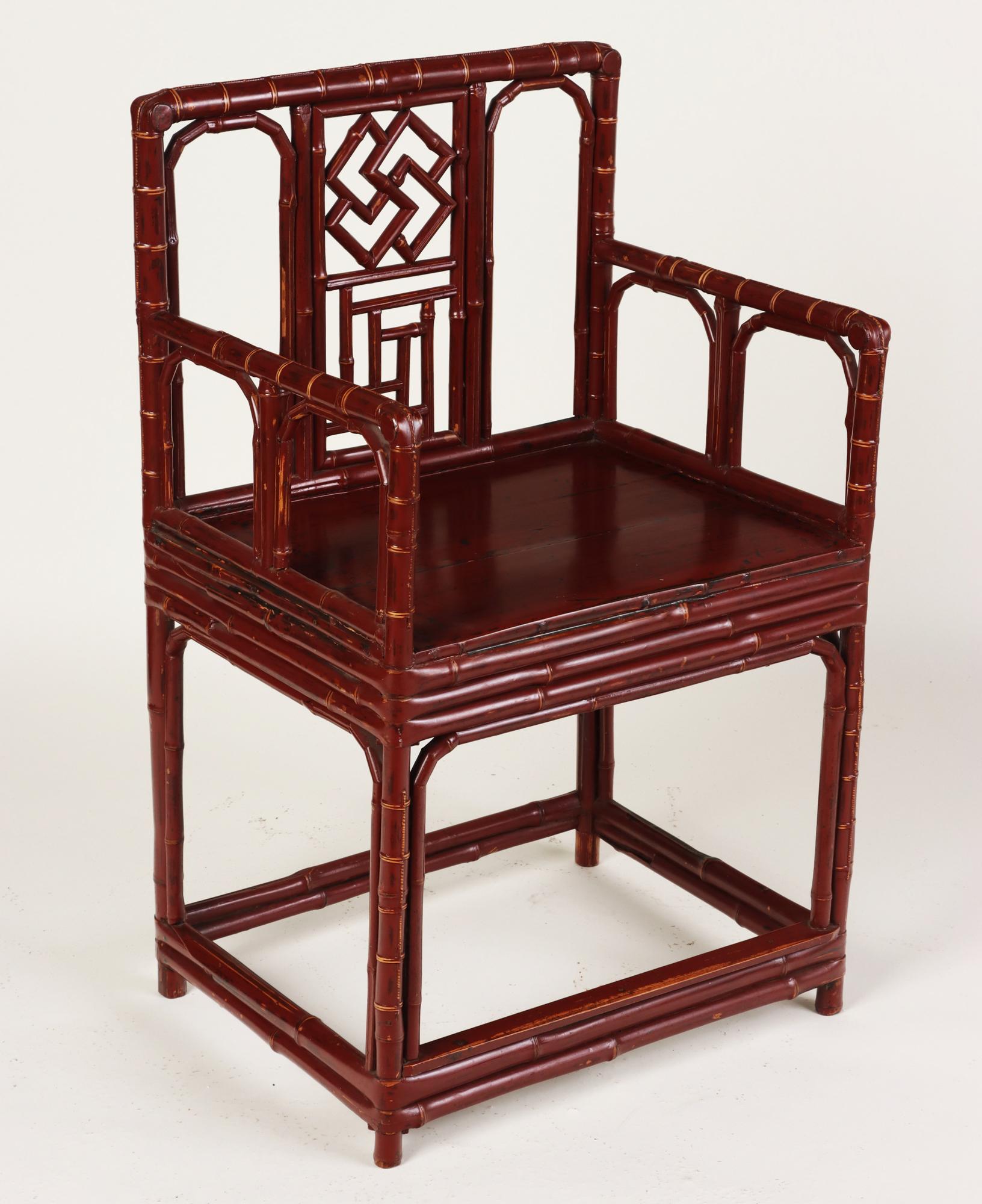 Asian Pair of Early 20th C Chinese Brighton Pavilion Style Bamboo Armchairs For Sale