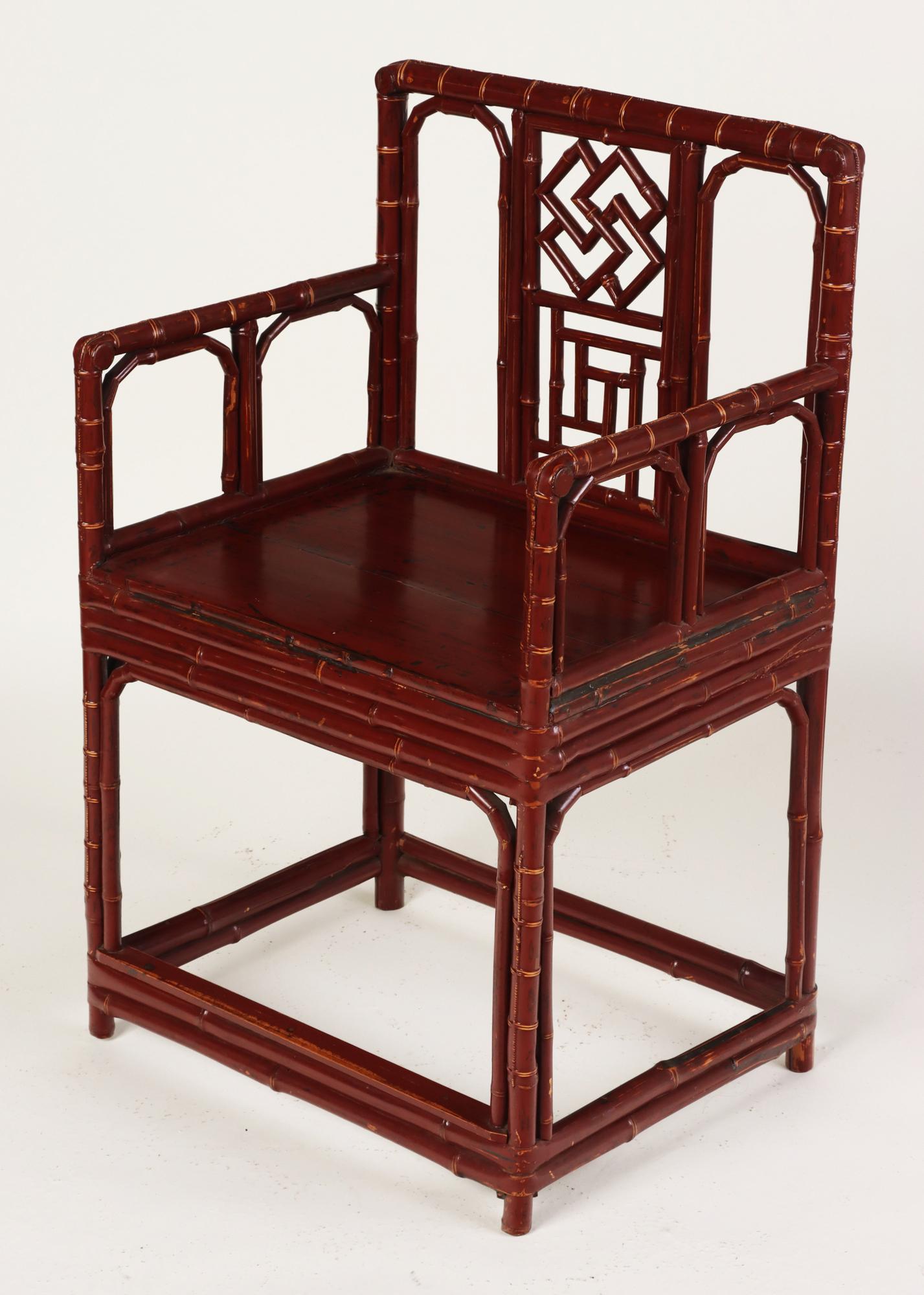 Pair of Early 20th C Chinese Brighton Pavilion Style Bamboo Armchairs In Good Condition For Sale In Philadelphia, PA