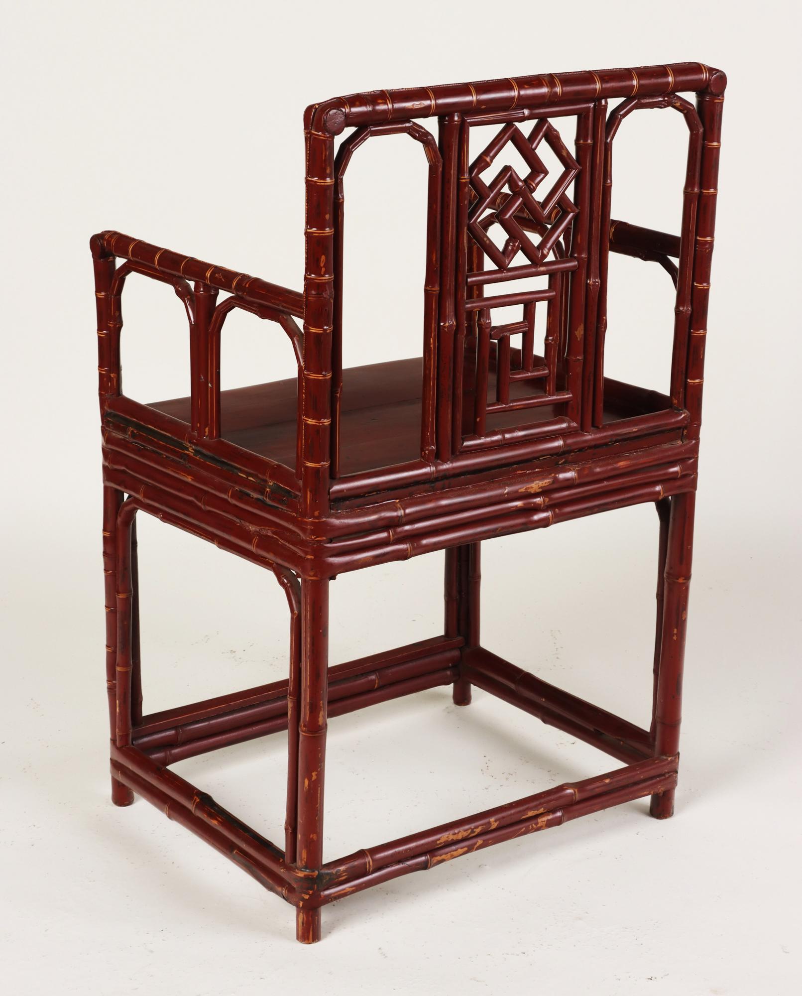 Pair of Early 20th C Chinese Brighton Pavilion Style Bamboo Armchairs For Sale 1