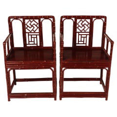 Pair of Early 20th C Chinese Brighton Pavilion Style Bamboo Armchairs