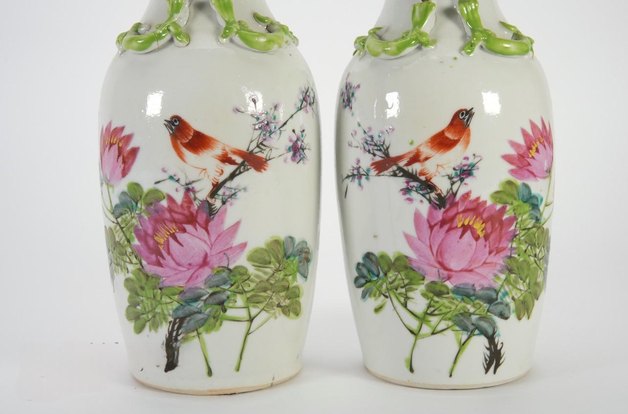 A pair of early 20th C Chinese Famille Rose Porcelain Vases For Sale 5