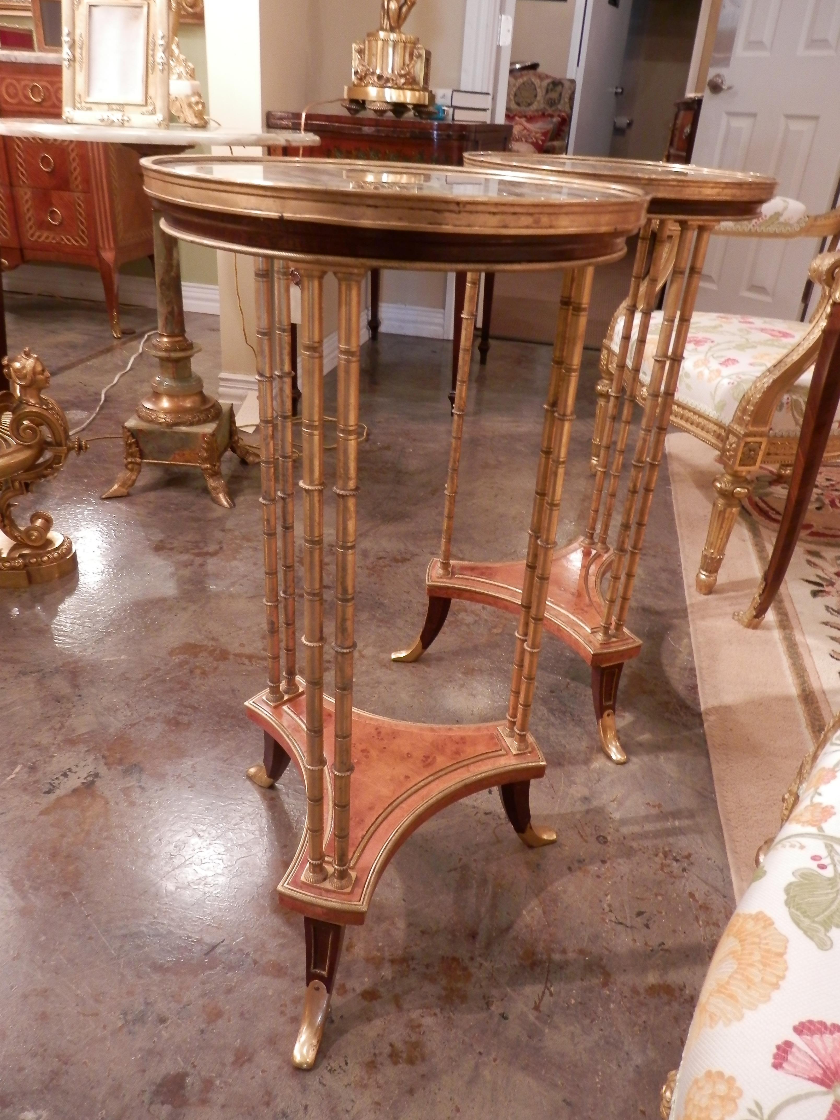 Gilt Pair of Early 20th Century French Gueridon Tables in the style of Weisweiler