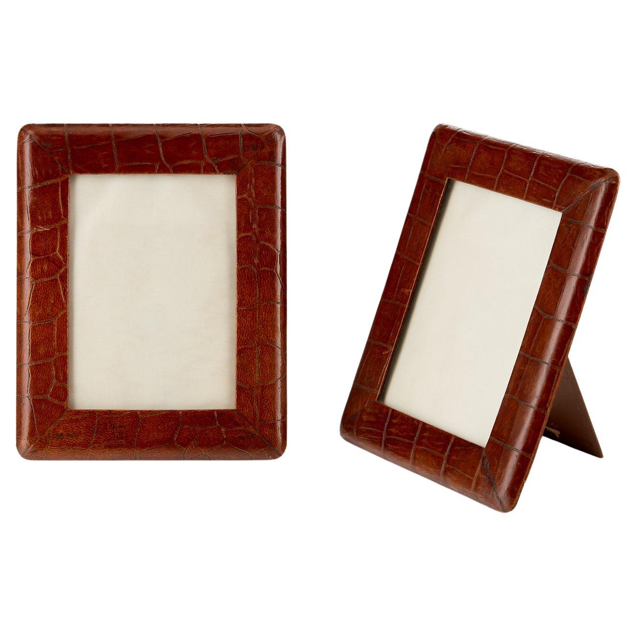 A Pair of Early 20th Century Antique Leather Picture Frames Circa 1920 For Sale