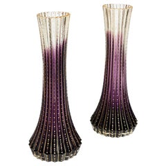 Antique Pair of Early 20th Century Bohemian Amethyst Glass Vases Attributed to Moser