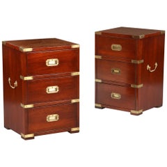 Pair of Early 20th Century Campaign Bedside Tables or Chests in Mahogany