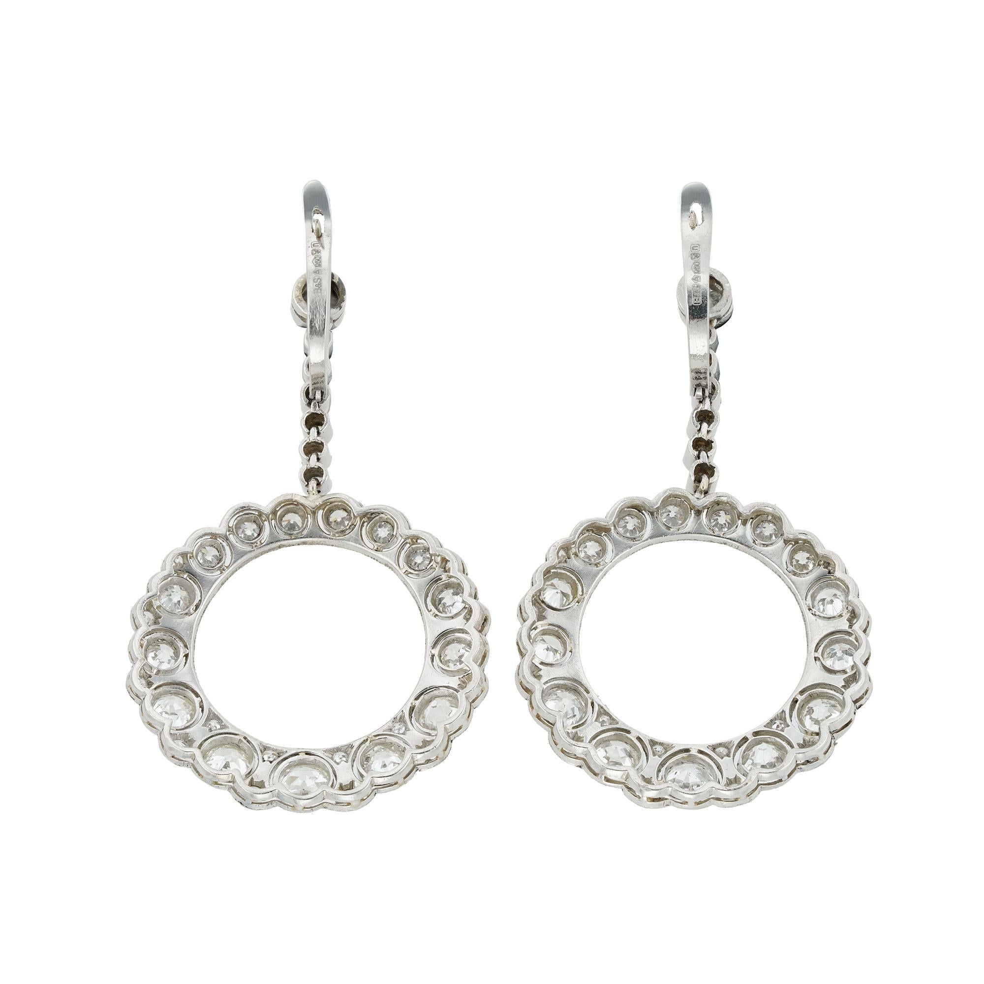 Art Deco A pair of early 20th century diamond-set hoop drop earrings For Sale