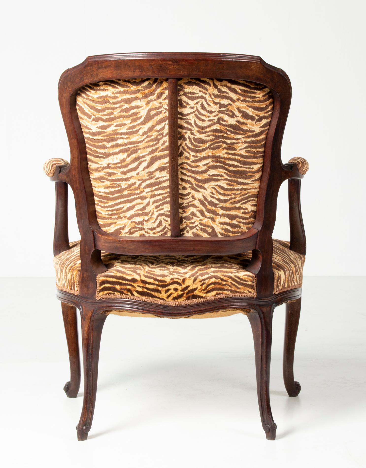 Pair of Early 20th Century French Cabriolet Arm Chairs with Tiger Print Fabric 5
