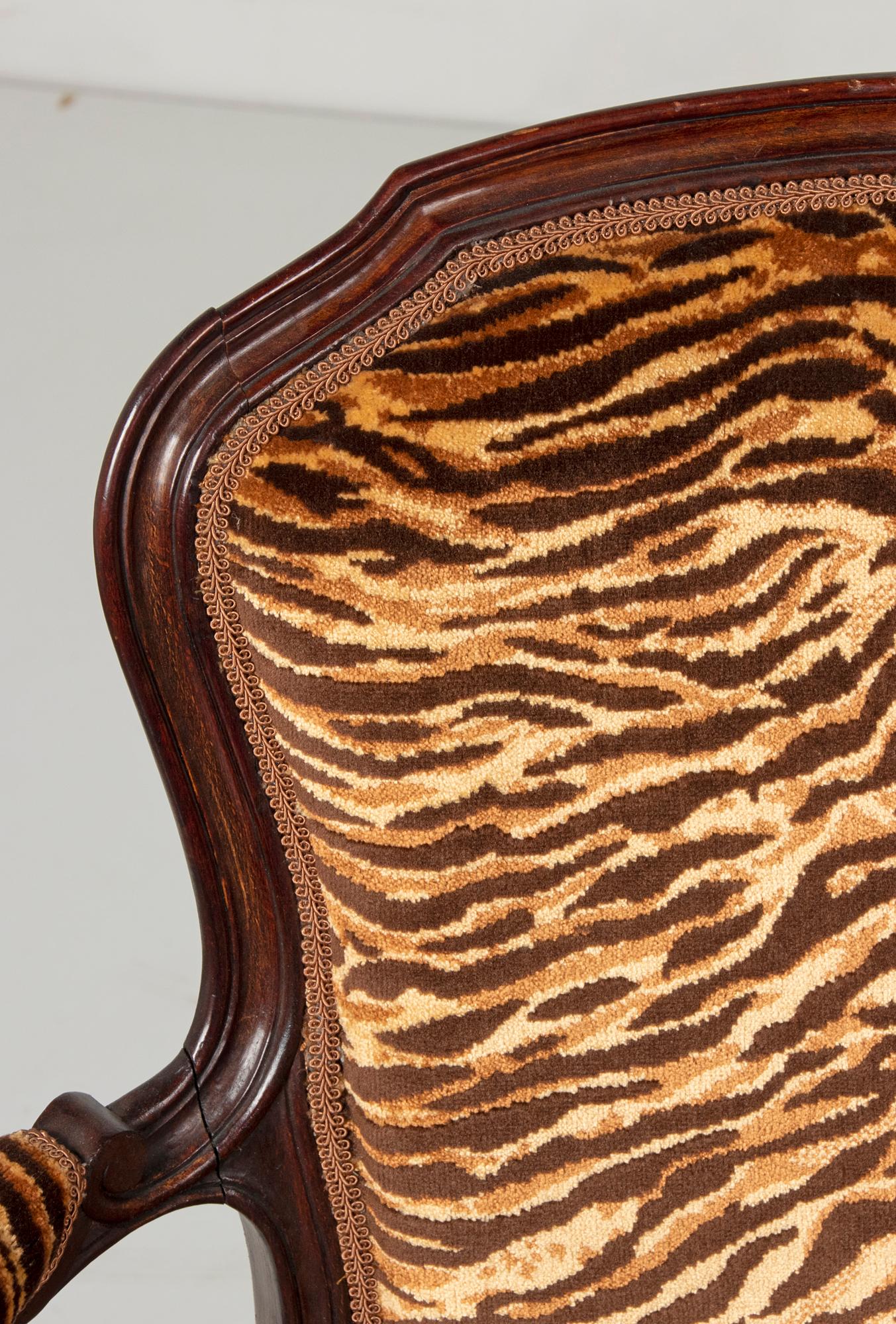 Pair of Early 20th Century French Cabriolet Arm Chairs with Tiger Print Fabric 8