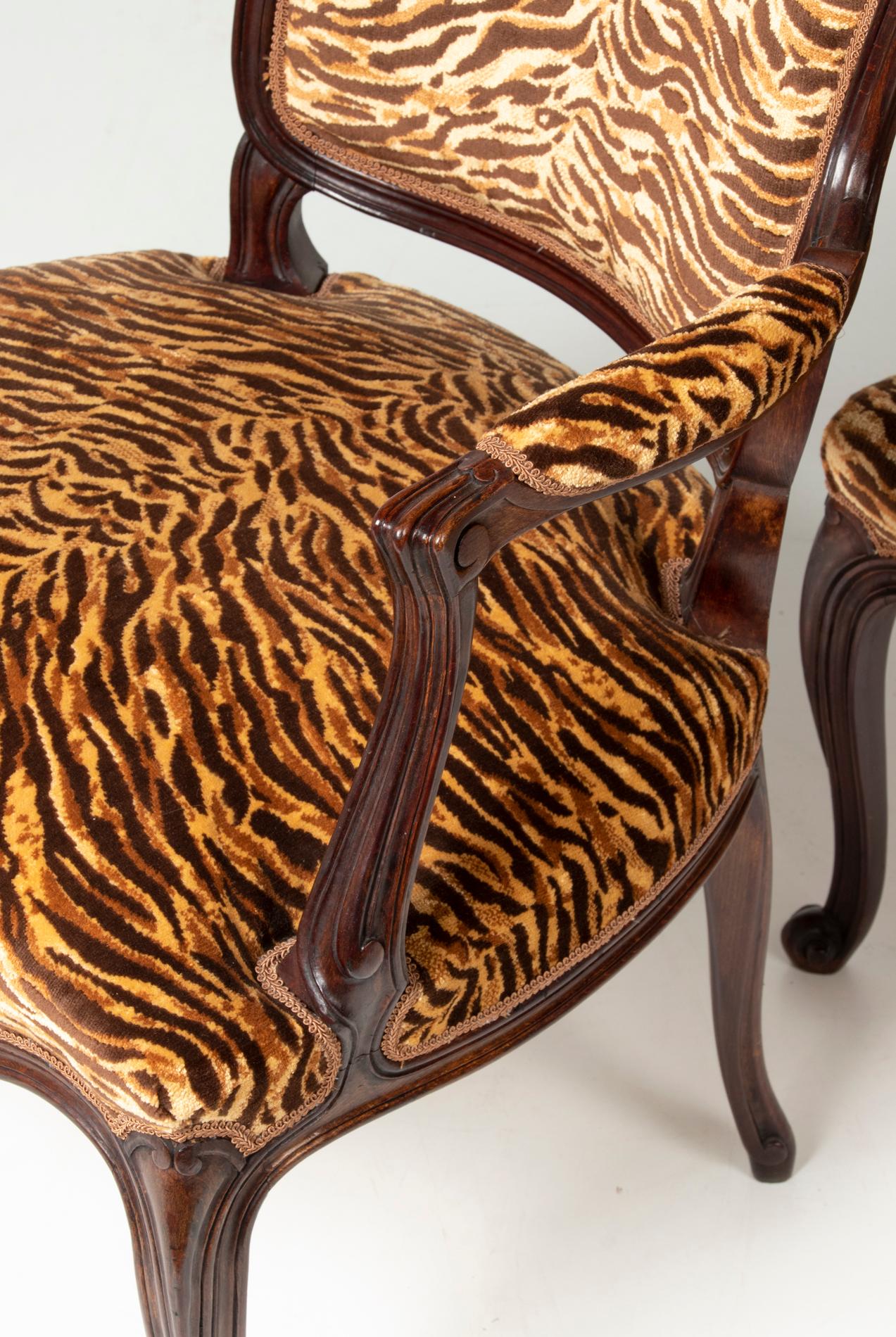 Pair of Early 20th Century French Cabriolet Arm Chairs with Tiger Print Fabric 3